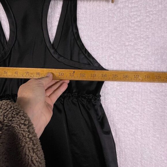 Poleci Black Scoop Neck Sleeveless Racerback Ruffle Tiered Silk Dress Size 4 - Picture 7 of 8